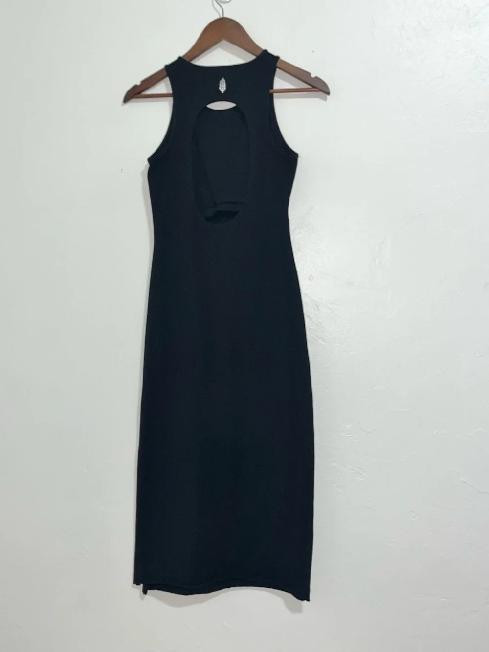 Free People Black Sleeveless Midi Tank Dress Racerback Back Out Size M